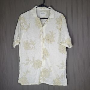 Hollister Short Sleeve Button Down Shirt Linen Blend Floral Beige Men's Large